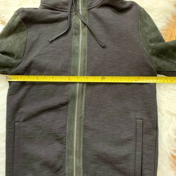 All Saints Sirius Jacket Hoodie Goat Suede Sleeves Men Size Extra Small - Picture 9 of 11